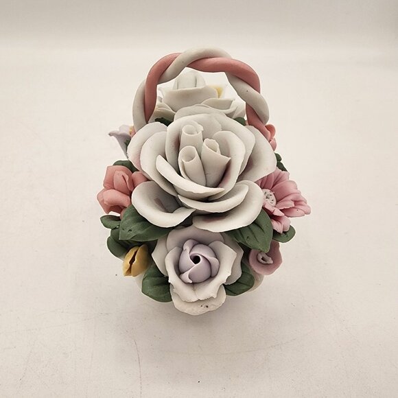Vintage Porcelain Flower Basket Ornate Accessory Miniature Pastel Italian Style - Picture 6 of 7